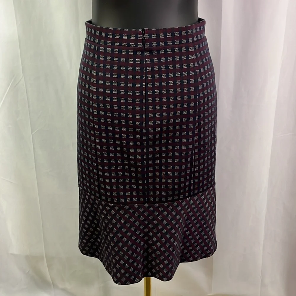 Ann Taylor Navy & Burgundy Plaid Ruffle Hem Pencil Skirt